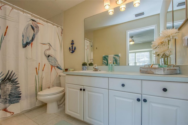 bathroom with tile patterned flooring, vanity, and toilet