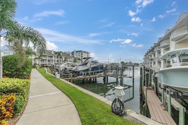 dock area with a water view