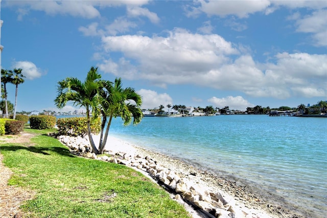 property view of water with a beach view