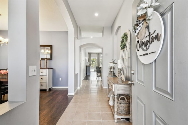 foyer entrance featuring light tile patterned floors