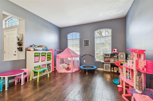 playroom with dark hardwood / wood-style floors