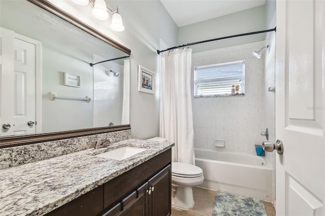 full bathroom featuring vanity, toilet, tile patterned flooring, and shower / bath combo with shower curtain