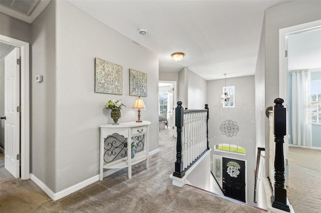 corridor with a wealth of natural light and carpet