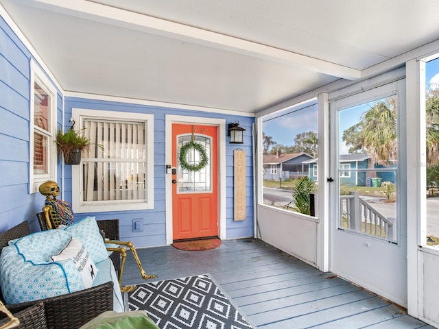 interior space with a porch