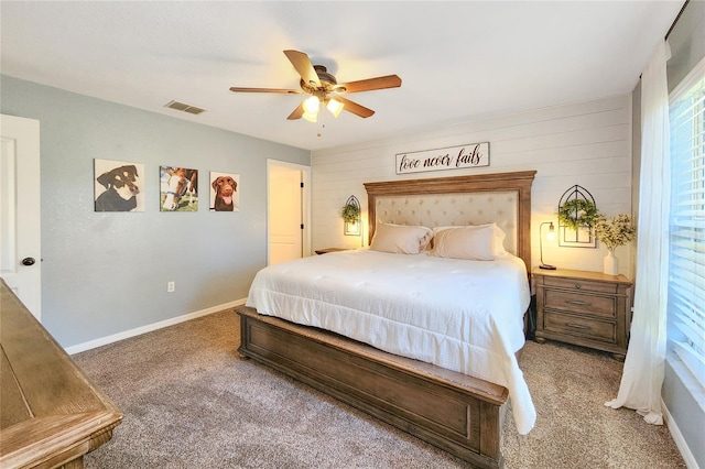 bedroom featuring carpet and ceiling fan