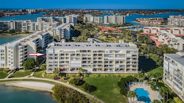 aerial view with a water view