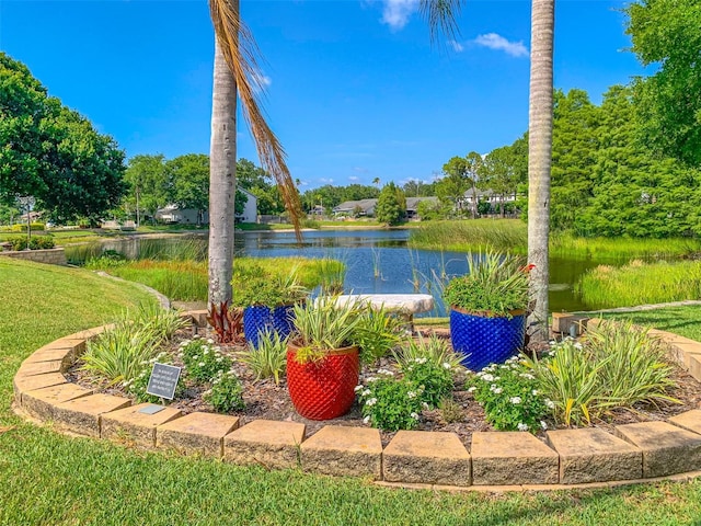 view of yard with a water view