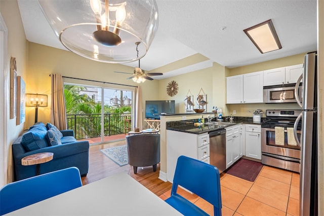 kitchen featuring white cabinetry, sink, ceiling fan, and appliances with stainless steel finishes