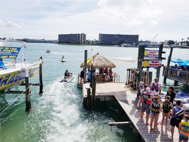 view of dock featuring a water view