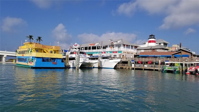 view of dock with a water view