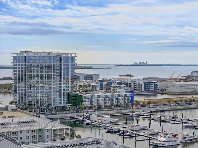 aerial view with a water view