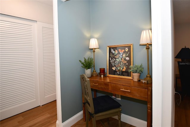 office area with hardwood / wood-style flooring