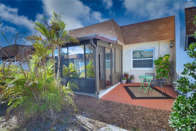 rear view of house with a patio area and a sunroom