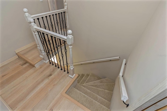 staircase featuring wood-type flooring