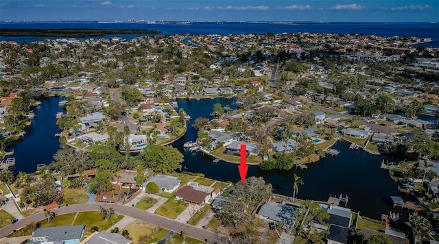 drone / aerial view featuring a water view