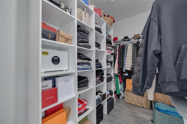 walk in closet featuring wood finished floors