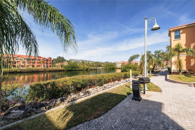 view of property's community with a water view