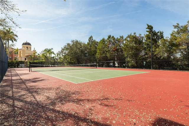 view of tennis court with fence