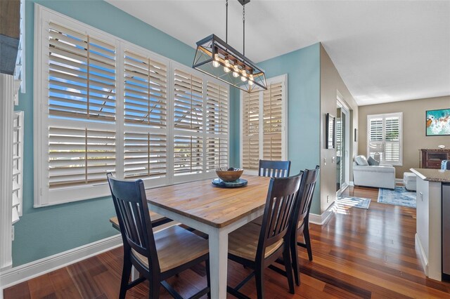 1881 Riveredge Dr, Tarpon Springs, FL 34689 - dining room featuring wood finished floors, a chandelier, and baseboards