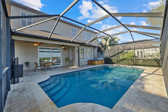 1881 Riveredge Dr, Tarpon Springs, FL 34689 - swimming pool with a ceiling fan, a patio area, and a lanai