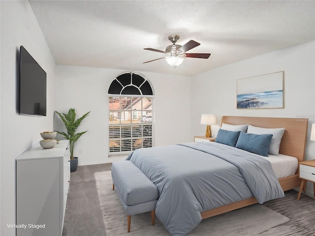 bedroom with carpet flooring and ceiling fan