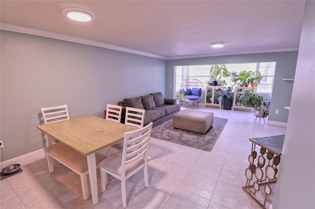 tiled dining room with crown molding