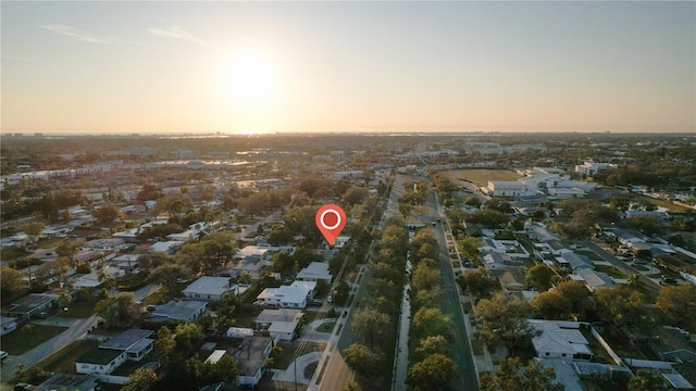 view of aerial view at dusk