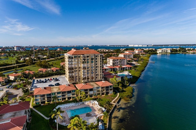 aerial view with a water view