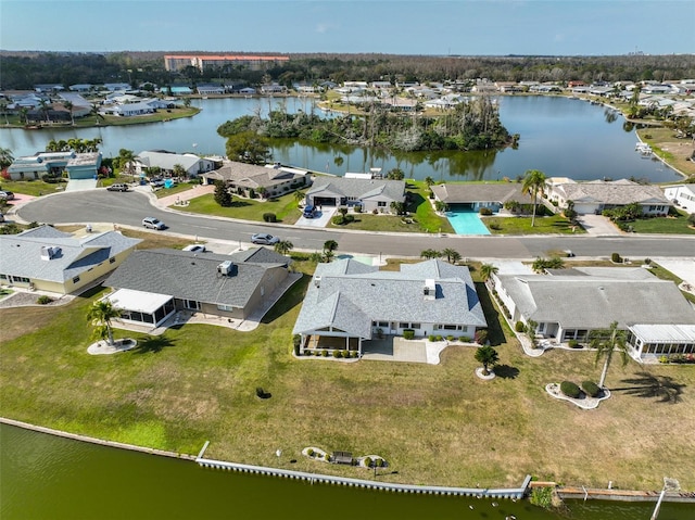 aerial view with a water view