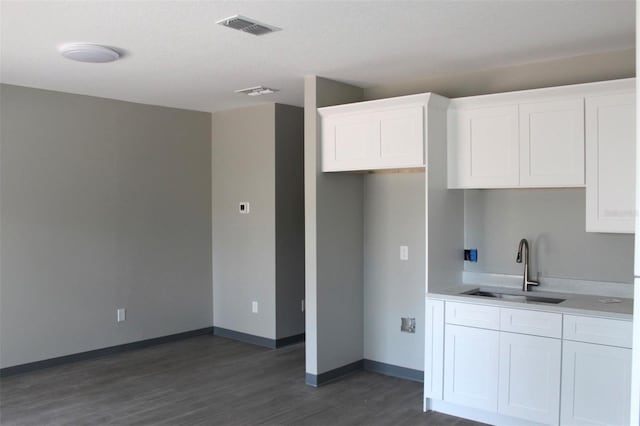 kitchen with white cabinetry, dark hardwood / wood-style flooring, and sink