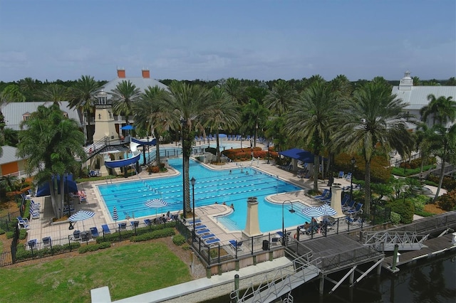 view of swimming pool with a patio area