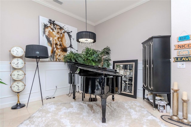 misc room with tile patterned flooring and crown molding