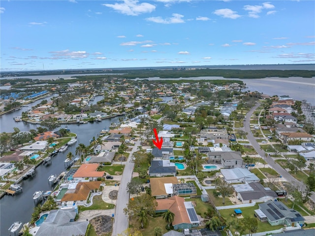 aerial view featuring a water view