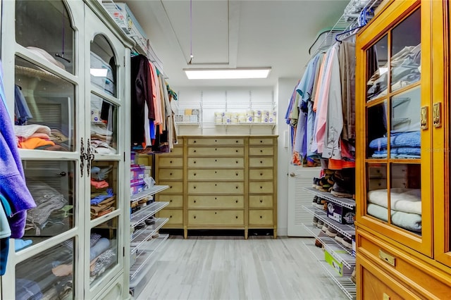 spacious closet with light hardwood / wood-style floors