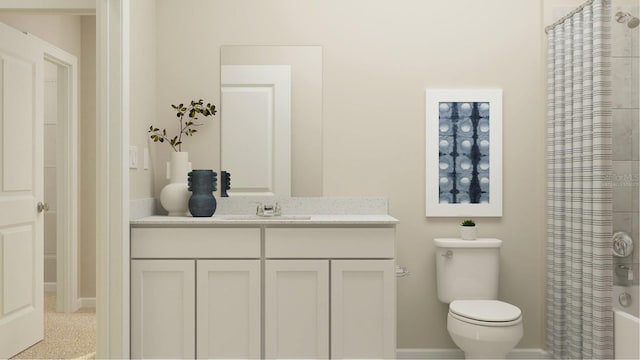 bathroom featuring vanity, a shower with shower curtain, and toilet