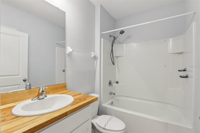 full bath with toilet, vanity, and shower / tub combination