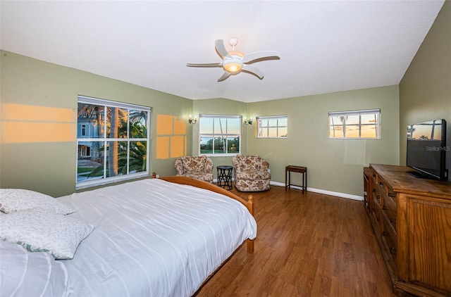 bedroom featuring ceiling fan and hardwood / wood-style floors