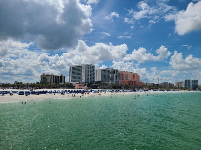 view of water feature featuring a beach view