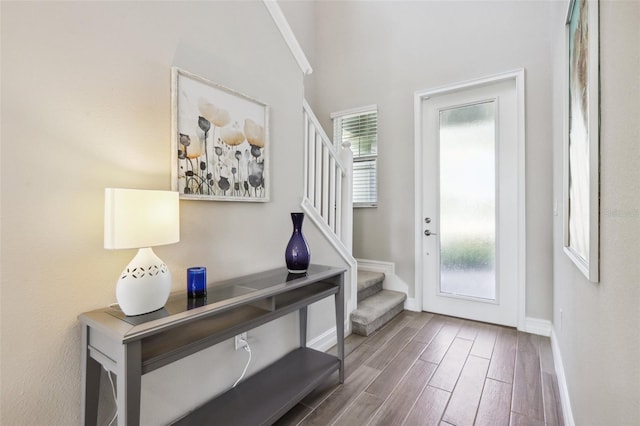 interior space with dark hardwood / wood-style floors