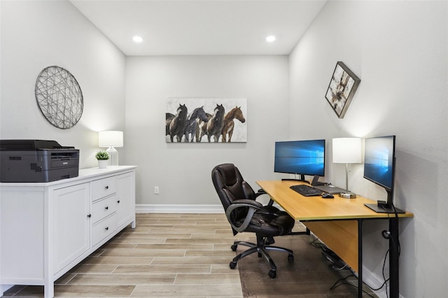 office space featuring light hardwood / wood-style flooring