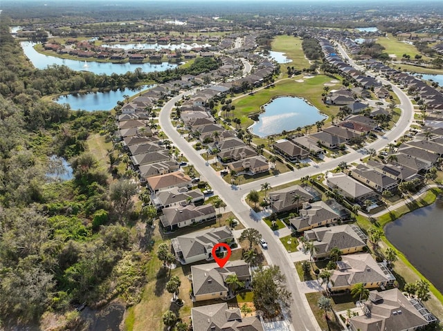 aerial view with a water view