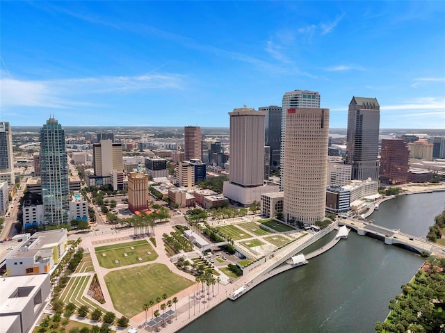 view of city with a water view