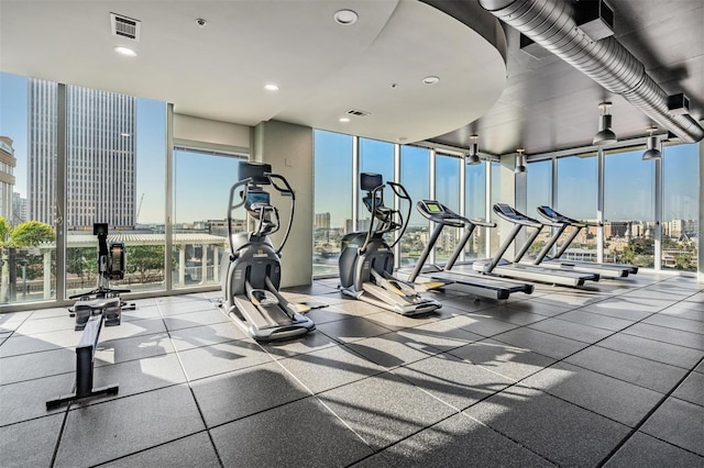 workout area with expansive windows