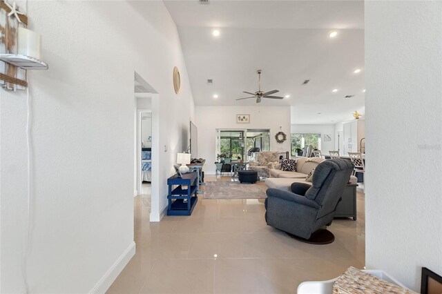 living room with ceiling fan