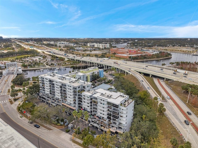 aerial view featuring a water view