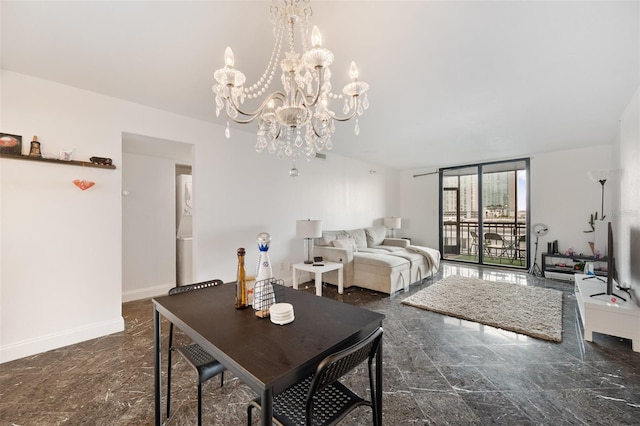 interior space with a notable chandelier and expansive windows