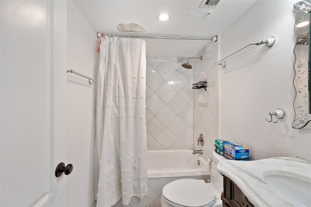 full bathroom featuring vanity, toilet, and shower / bath combo