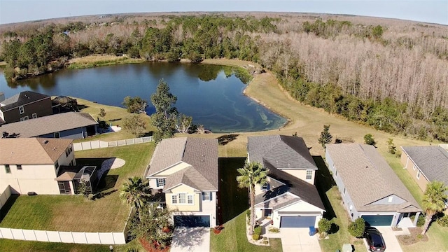 aerial view with a water view