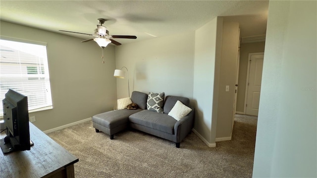 interior space featuring ceiling fan