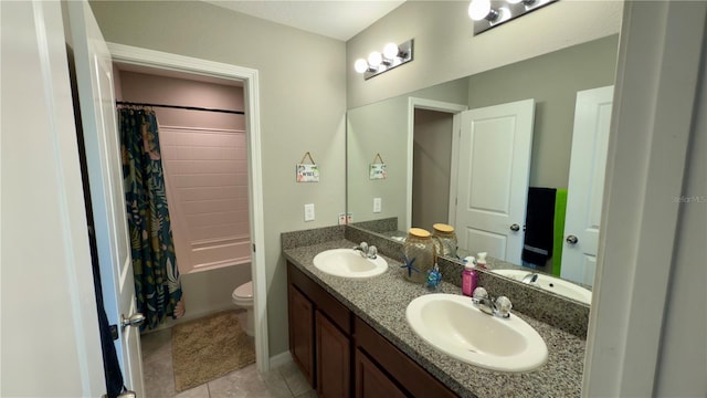 full bathroom with vanity, toilet, tile patterned flooring, and shower / bath combo